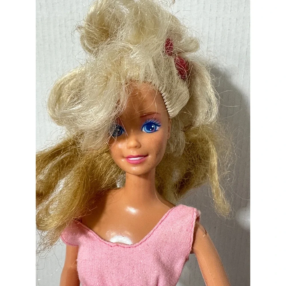 Vintage Mattel Barbie Doll Blonde Blue Eyes Pink Ruffle Dress 1966‎ Malaysia